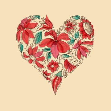 Retro vector heart of flowers love symbol