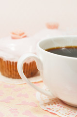 cup of hot coffee and cakes