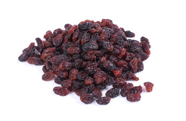 Raisins on the white background