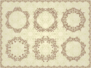 Set of vintage frames on a seamless background