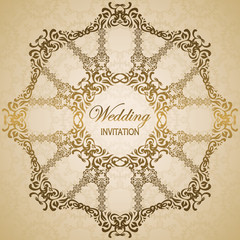 Stylish wedding invitation with round floral pattern