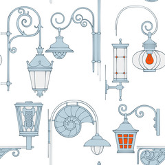 Street lantern seamless pattern