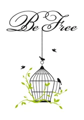 Stickers pour porte Oiseaux en cages cage à oiseaux ouverte avec des oiseaux gratuits, vecteur