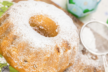 Easter cake and egg in background
