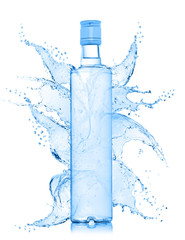 Fresh water splashing out of bottle