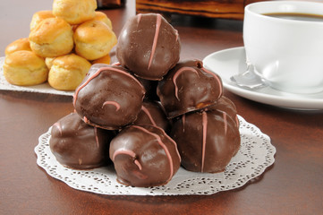 Chocolate covered cream puffs
