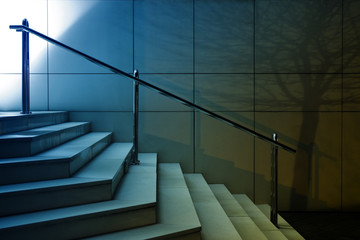 Stairs with tree shadow on the wall