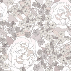 seamless pattern with white and pink flowers. white background