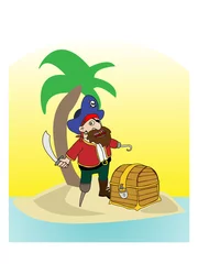 Wandaufkleber Pirat auf der Insel mit Tresure Chest Vector © Marija Hornshaw