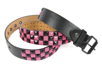 Pink and black chequered belt isolated on white.