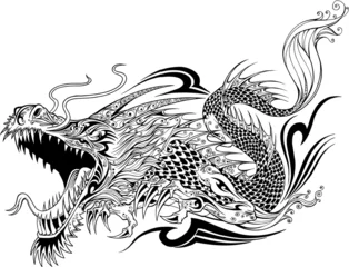 Papier Peint photo Dessin animé Vecteur de tatouage de croquis de griffonnage de dragon