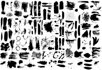 Photo sur Plexiglas Dessin animé Coups de pinceau et ensemble de vecteurs d& 39 éclaboussures de peinture