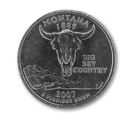 United States Montana quarter dollar coin on white