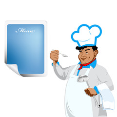 Chef and paper menu restaurant.Vector
