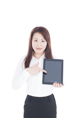 Fototapeta premium タブレットPCを指差す女性