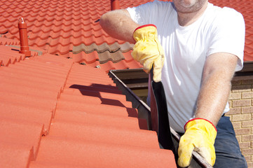Seasonal Gutter cleaning red roof