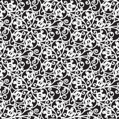 Black and white seamless floral pattern
