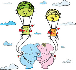 elephants in love flying in the sky