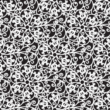 Black and white seamless floral pattern