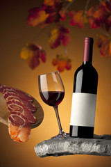 Still life with wine and meat
