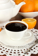 Beautiful white dinner service with oranges