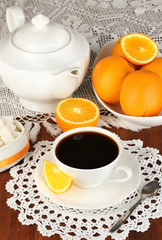 Beautiful white dinner service with oranges