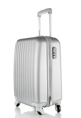 Closed silver chest isolated on white