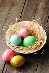 Colored easter eggs in nest