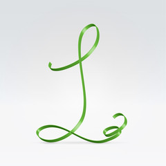 Thin green satin ribbon typeface