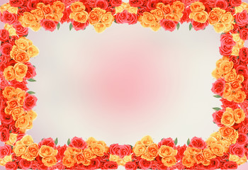 Fototapeta premium yellow and pink roses flowers blossom frame
