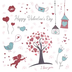Photo sur Plexiglas Oiseaux en cages Illustration vectorielle des éléments de la Saint-Valentin
