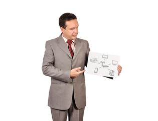 businessman holding poster