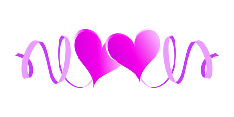 Two enamored hearts with ribbons. Pink design element