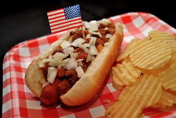 American Picnic Chili Dog with Chopped Onions