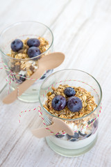 Natural yogurt with fresh blueberries