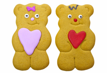 Two gingerbread teddy bears Mr. and Mrs. Sweetheart.