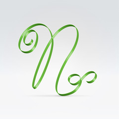 Thin green satin ribbon typeface