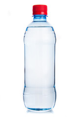 Plastic bottle of drinking water isolated on white