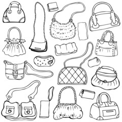 Women's bags. Hand drawn Vector Set 1