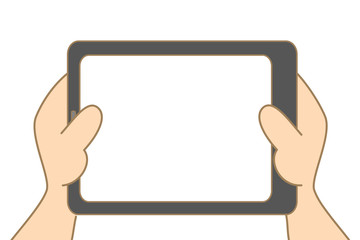 cartoon drawing of hand holding tablet