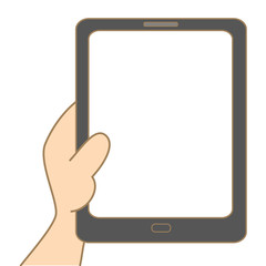 cartoon drawing of hand holding tablet