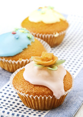 homemade muffins decorated with icing sugar