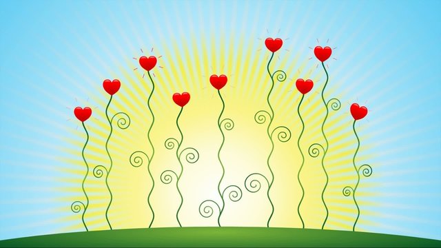 Herzblumen wachsen vor sonnigem Himmel &ndash; Animationsfilm
