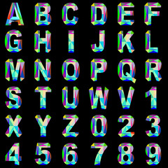 of alphabet font gem and colored glass