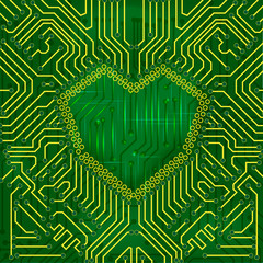 Vector EPS 10- Heart shape printed circuit mainboard, love conce