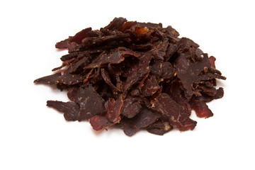 Sliced biltong (dried beef jerky) .