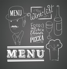 Illustrations of design elements for the menu on the chalkboard - 49178031
