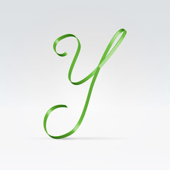 Obraz premium Thin green satin ribbon typeface