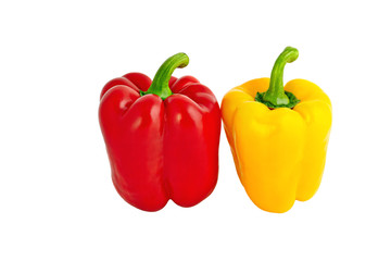 Red and yellow sweet pepper isolated on white background