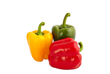 Obraz na płótnie Canvas yellow red and green sweet peppers isolated on white background